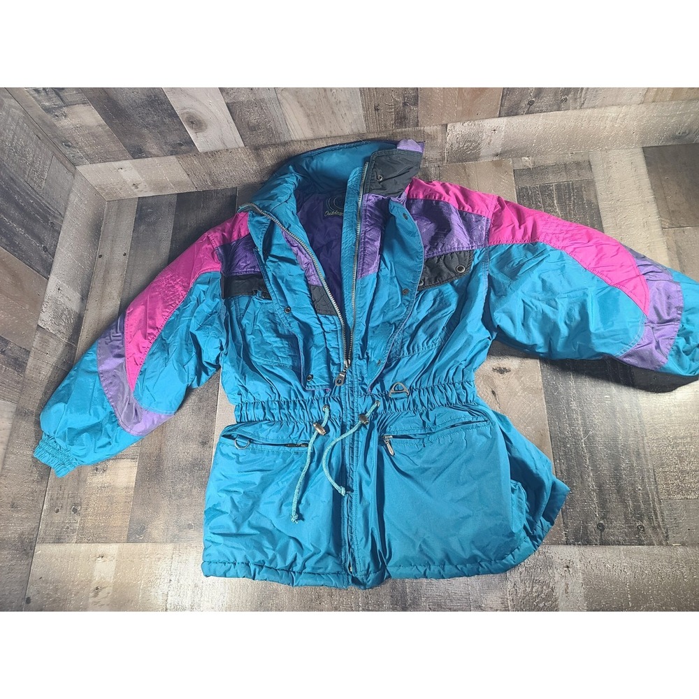Vintage ST JOHNS BAY Ski Jacket Color Block Puffy Snow Coat Womens Size M/L